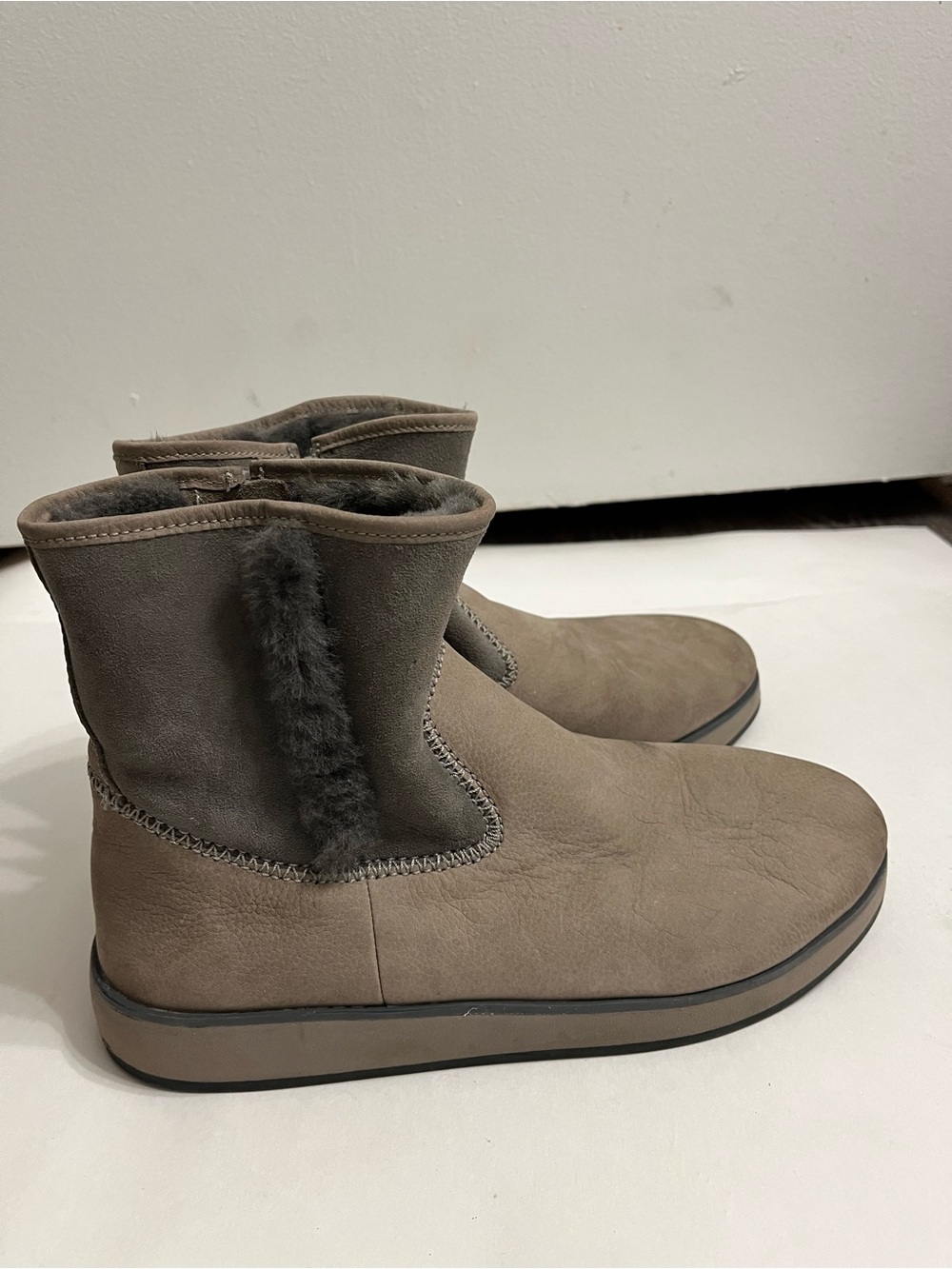 OluKai Taupe Faux-Fur Trim Slip-On Winter Boots